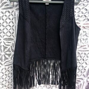 Black Faux Suede Vest - Fringe & cutwork, sized M/L from Mossimo Supply Co. GUC